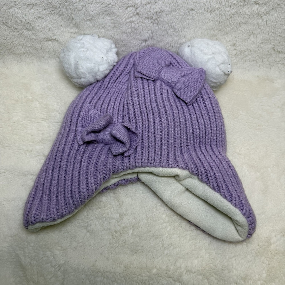 Swiss Tech Performance Gear Girls' Knit Winter Hat with Bows and Pompoms